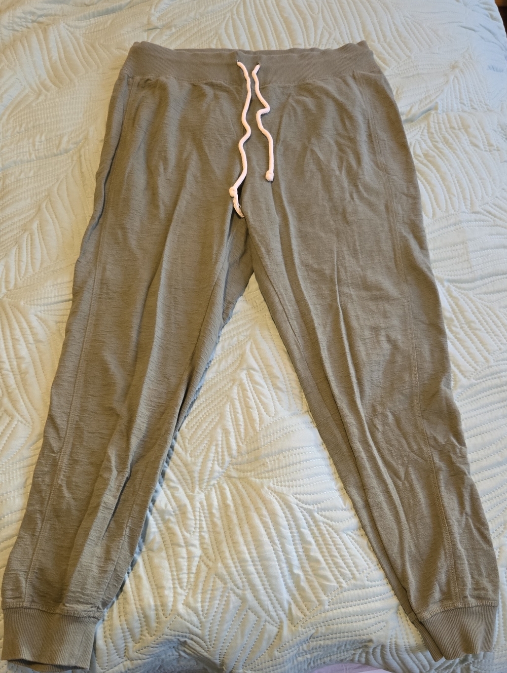 H&M Taupe Track Joggers with Pink Drawstring